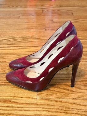 Giorgio Armani Wine Burgundy Suede & Leather Cutout Pumps